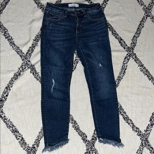 KanCan Dark Blue Frayed Hem Cropped Jeans Size 7/27